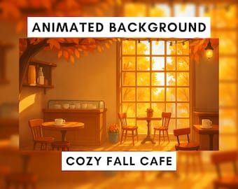 Vtuber Animated Background, Cozy Fall Cafe, Fall background, Autumn scene, Morning cafe, Coffee shop background, Lofi, stream overlay