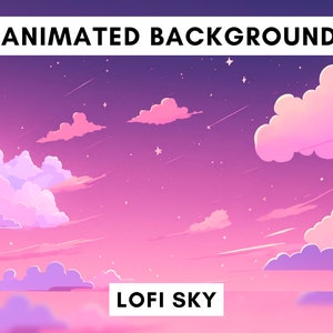Vtuber animated background for Twitch, Lofi night sky, lofi stream overlay, looped background, cozy ambience style, cute vtuber background