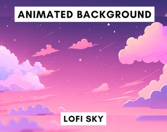Vtuber animated background for Twitch, Lofi night sky, lofi stream overlay, looped background, cozy ambience style, cute vtuber background