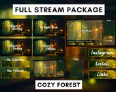 Animated Stream Package for Twitch, Stream Overlay, Animated Background, Twitch Panels, Animated Alerts, Cozy Forest Theme, Vtuber, Lofi