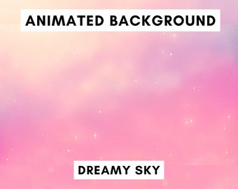 May include: Animated background featuring a dreamy sky in shades of pink, purple, and yellow with sparkling white stars.