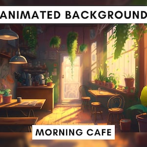 Animated Background for Twitch, Cozy cafe, lofi stream overlay, looped background, cozy ambience style, looped vtuber background animated