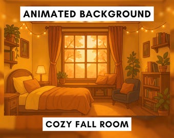 Vtuber Animated Background, Cozy Fall Bedroom, Fall background, Autumn scene, Orange room, Cottagecore, Lofi, stream overlay,  Cozy Ambience