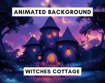 Vtuber Animated Background, Witchy Cottage, Halloween, Spooky Castle, Purple, looped background, celestial vtuber overlay, Twitch