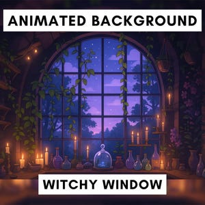 Vtuber Animated Background, Witchy Room, Halloween, Purple, Potion room, Fantasy, looped background, celestial vtuber overlay, Twitch