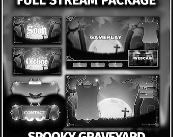Animated Stream Package for Twitch, Vtuber Overlay, Spooky Theme Overlay, Graveyard Animated Background, Twitch Animated Alerts, Halloween
