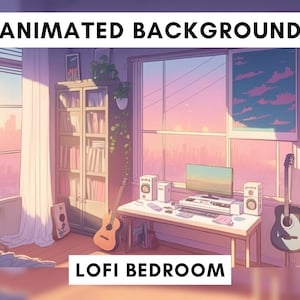 Vtuber Animated Background for Twitch, Lofi bedroom, lofi stream overlay, looped background, cozy ambience style, looped vtuber background