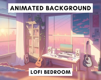 Fondo animado de Vtuber para Twitch, dormitorio Lofi, superposición de transmisión lofi, fondo en bucle, estilo de ambiente acogedor, fondo vtuber en bucle