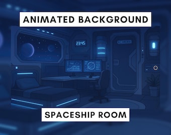 Animated Background for Twitch, Spaceship Room, Vtuber background animated, Space Bedroom, Nebula, Blue, Cyberpunk, Night, Looped video