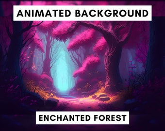 Fondo animado de Vtuber para Twitch, bosque encantado, fondo animado de Vtuber, superposición de flujo de lofi púrpura, fondo en bucle, mágico