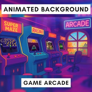 Game Arcade Animated Background, Retro Gaming Room Stream Overlay, 80s Arcade Backdrop for Twitch, Vtuber Gaming Screen