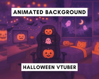 Vtuber Animated Background for Twitch, Halloween Room, Vtuber Chair, Spooky bedroom, Gaming set up, Haunted Scene, Looped Video, Animation