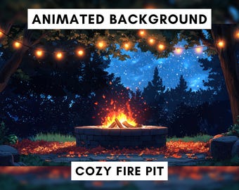 Animated Background for Twitch, Campfire, Fire pit, Cozy scene, falling leaves, fall season, Vtuber background, lofi stream