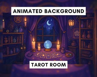 Animated Background for Twitch, Tarot room, Halloween background, Tarot cards, Witchy room, Magical, celestial, Vtuber background animated