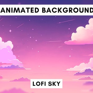 Vtuber animated background for Twitch, Lofi night sky, lofi stream overlay, looped background, cozy ambience style, cute vtuber background