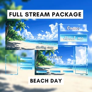 Beach Stream Pack, Summer Animated Twitch Package, Stream Overlays, Stream Screens, Vtuber Background, Animated Background, Beach Day, Sunny