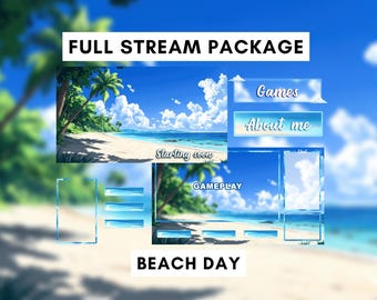 Beach Stream Pack, Summer Animated Twitch Package, Stream Overlays, Stream Screens, Vtuber Background, Animated Background, Beach Day, Sunny