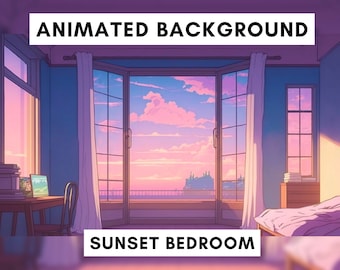 Vtuber Animated Background for Twitch, Lofi bedroom, lofi stream overlay, looped background, cozy ambience style, looped vtuber background