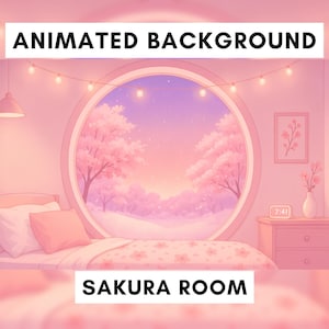 Vtuber Animated Background, Stream background, Pastel pink sakura theme, Winter snow, Blossom petals, Vtuber overlay, lofi, looped animation