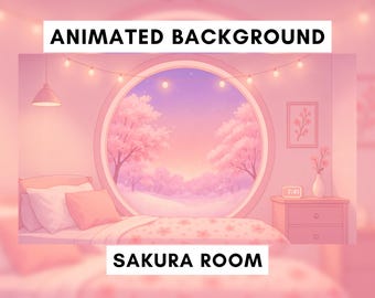 Vtuber Animated Background, Stream background, Pastel pink sakura theme, Winter snow, Blossom petals, Vtuber overlay, lofi, looped animation