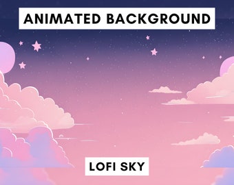 Fondo animado de Vtuber para Twitch, cielo nocturno de Lofi, superposición de transmisión de lofi, fondo en bucle, estilo de ambiente acogedor, lindo fondo de vtuber
