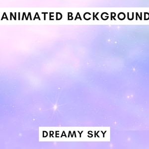 Vtuber animated background for Twitch, blue dreamy sky, lofi stream overlay, looped background, cozy ambience style, cute vtuber background