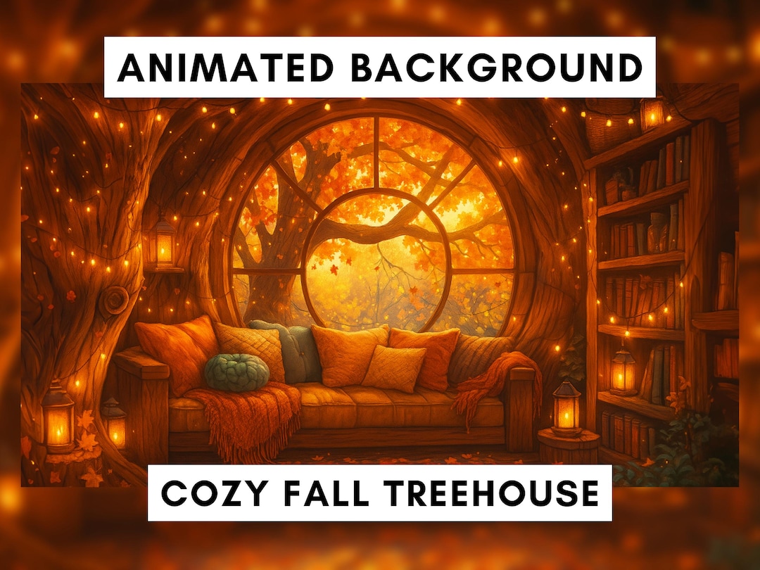 Vtuber Animated Background, Cozy Fall Treehouse, Fall Background ...