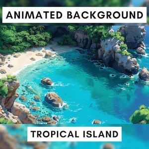 Animated Background for Twitch, Tropical Island, Beach Day, Sunny Beach Scene, Vtuber Background, Looped Animation