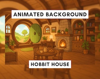 Animierter Hintergrund für Twitch, Vtuber, Hobbithaus, Tavernenhintergrund, Mittelalter-Fantasy, Dungeons & Dragons, Rollenspiele, Hobbitdorf