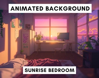 Fondo animado de Vtuber para Twitch, dormitorio Lofi, superposición de transmisión lofi, fondo en bucle, estilo de ambiente acogedor, fondo vtuber en bucle