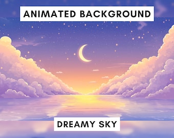 Vtuber animated background for Twitch, Dreamy sky, Shooting stars, Clouds, Calming Sky, lofi stream overlay, looped, cute vtuber background