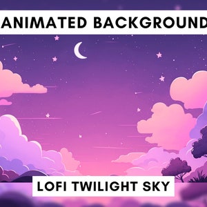 Vtuber animated background for Twitch, Lofi night sky, lofi stream overlay, looped background, cozy ambience style, cute vtuber background