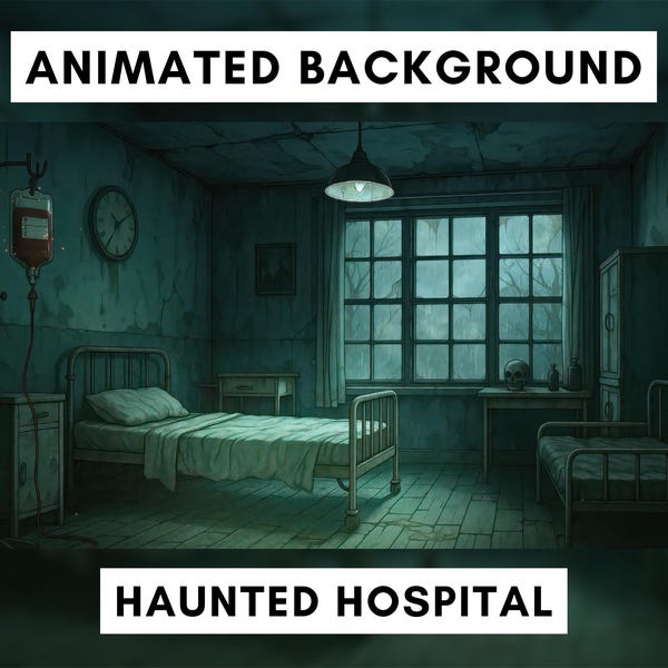 Vtuber Animierter Hintergrund für Twitch, Spuk ins Krankenhaus, Halloween Hintergrund, Spooky, Horror, Unheimliches Thema, geloopter Hintergrund, Overlay