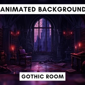 Vtuber Animated Background for Twitch, Gothic room, Halloween background, purple, looped background, cozy vtuber background