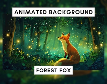 Animierter Hintergrund für Twitch, Zauberwald, Fuchs im Wald, Fantasieszene, Vtuber-Hintergrund, Lofi-Stream-Overlay, Endlosschleife, Gemütlich