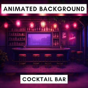 Animated Background for Twitch, Cocktail bar, Night club bar scene, Vtuber virtual bar, purple stream overlay, looped background