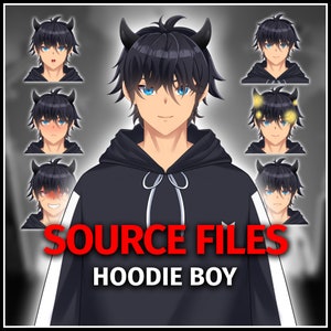 Hoodie Boy Vtuber Original Source Files, psd and cmo3 files, Premade Male Vtuber Model, Fully Rigged, Live2D Model, Streaming Avatar