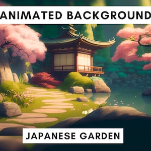 Vtuber Animierter Hintergrund für Twitch, Zen Japanischer Garten, Stream-Overlay, geschlungener Hintergrund, entspannender Umgebungsstil, Vtuber Hintergrund