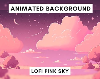 Fondo animado de Vtuber para Twitch, cielo rosa de Lofi, superposición de transmisión de lofi, fondo en bucle, estilo de ambiente acogedor, lindo fondo de vtuber