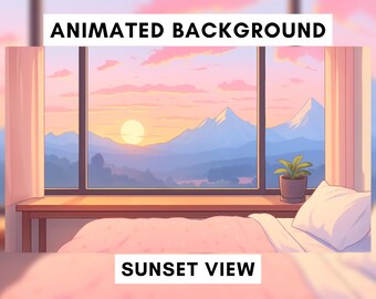 Vtuber-achtergrond, stroomachtergrond, uitzicht op de zonsondergang, Vtuber-kamer, Lofi, lusachtergrond, gezellige sfeer, lusvormige geanimeerde achtergrond