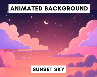 Fondo animado de Vtuber para Twitch, cielo nocturno de Lofi, superposición de transmisión de lofi, fondo en bucle, lindo fondo de vtuber, cielo al atardecer, lindo