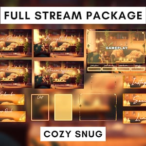 Pacote de stream animado para Twitch, sobreposição de stream, fundo animado, painéis Twitch, alertas animados, tema aconchegante e confortável, Vtuber, Lofi