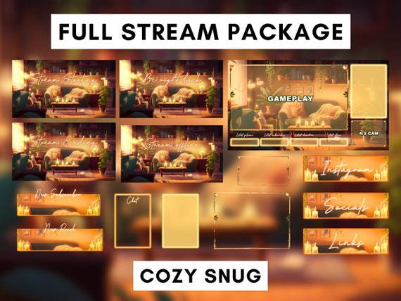 Animated Stream Package for Twitch, Stream Overlay, Animated Background, Twitch Panels, Animated Alerts, Cozy Snug Theme, Vtuber, Lofi