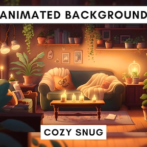 Animated Background for Twitch, Cozy snug, lofi stream overlay, looped background, cozy ambience style, looped vtuber background, cute warm