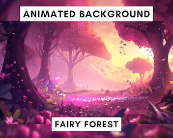 Animated Background for Twitch, Enchanted forest, Pink fairy forest, Vtuber background animated, Fantasy lofi stream overlay, magical, cozy
