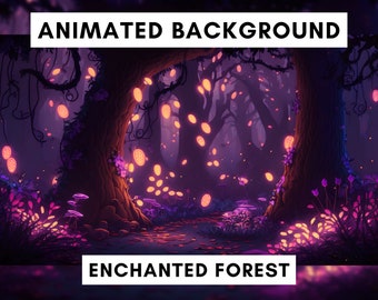 Fondo animado para Twitch, bosque encantado púrpura, fondo animado de Vtuber, superposición de transmisión lofi de fantasía, fondo en bucle, acogedor