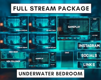 Animated Stream Package for Twitch, Stream Overlay, Animated Background, Twitch Panels, Animated Alerts, Blue bedroom theme, Vtuber, Lofi