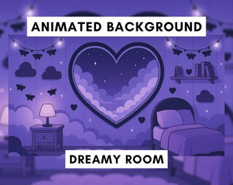 Vtuber Animated Background, Purple Bedroom, Moths, Night, Clouds, Stars, Celestial, Twitch Stream Overlay, Stream background, Vtuber asset