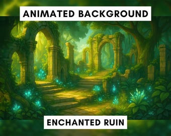 Animowane tło dla Twitch, Enchanted Ruin, Fantasy Scene, Vtuber background, RPG Animation, Lofi Stream Overlay, Looped Video, Cozy