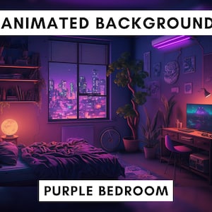 Animated Background for Twitch, Purple lofi bedroom, stream overlay, looped background, cozy ambience style looped vtuber background
